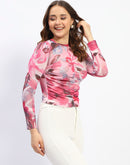 Madame Ruched Floral Print Pink Top