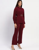 Madame Purple Belted Shirt and Wide-Leg Bottom Ensemble