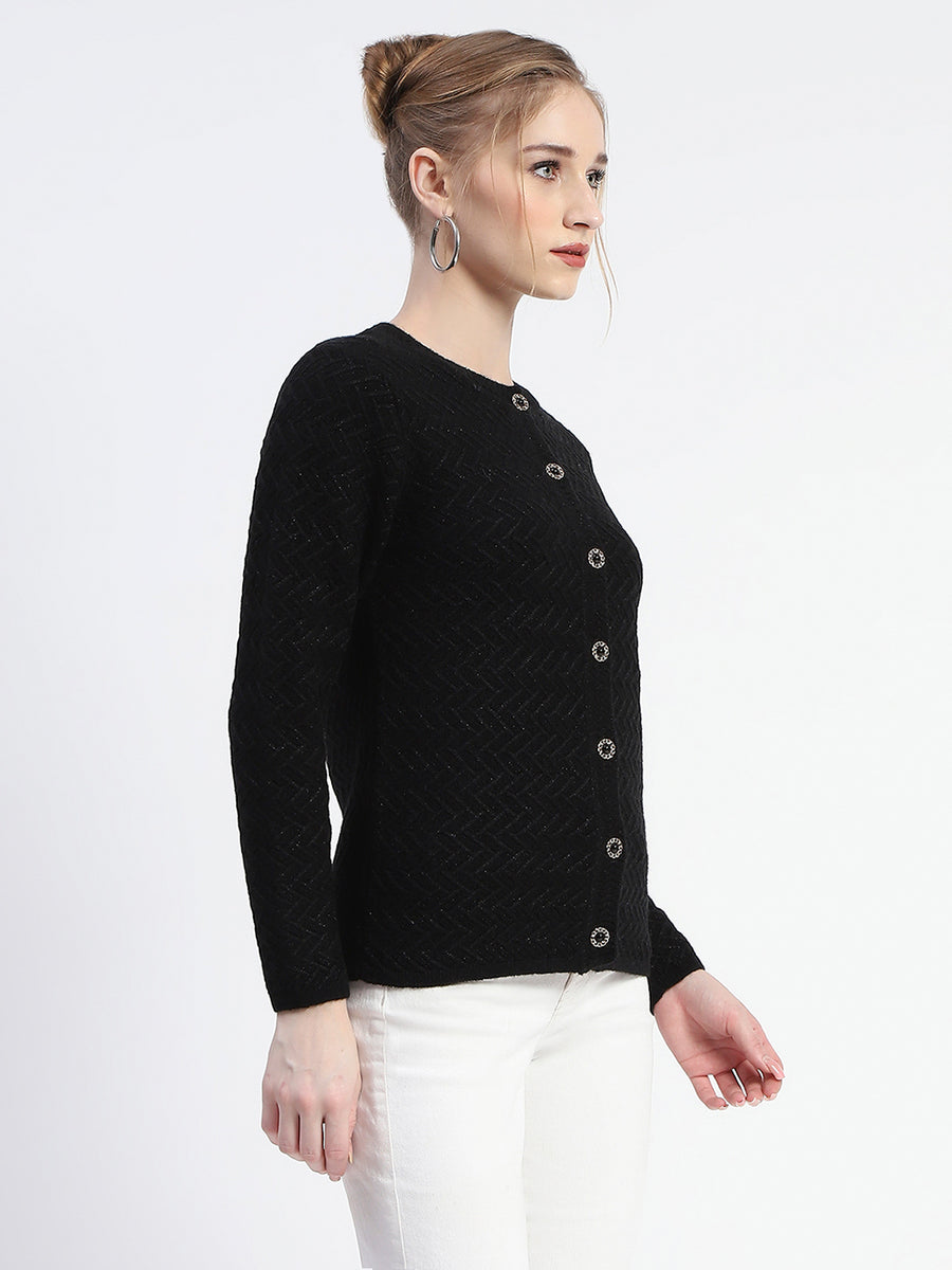 Madame Black Cable Knit Button Down Cardigan