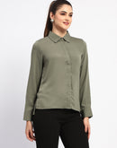 Madame Solid Green Cuff Sleeve Shirt