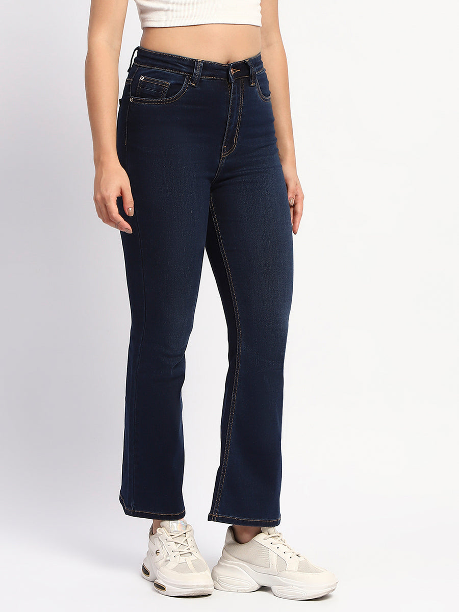 Madame Solid Blue Flared Fit Denim