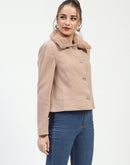 Madame Beige Coat with Faux Fur Collar