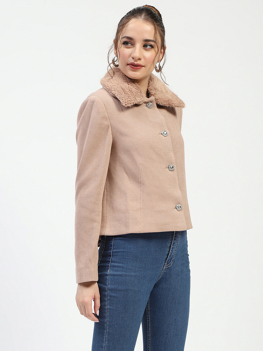 Madame Beige Coat with Faux Fur Collar