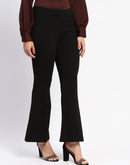 Madame Elasticated Waist Front Pleated Flared Black Trousers