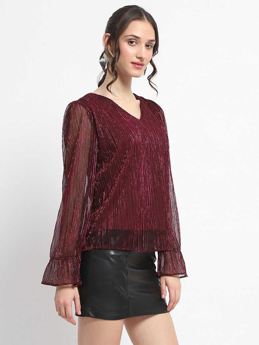 Madame Ruffle Sleeve Plum Shimmery Top