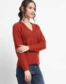 Madame Crew Neck Solid Rust Cardigan