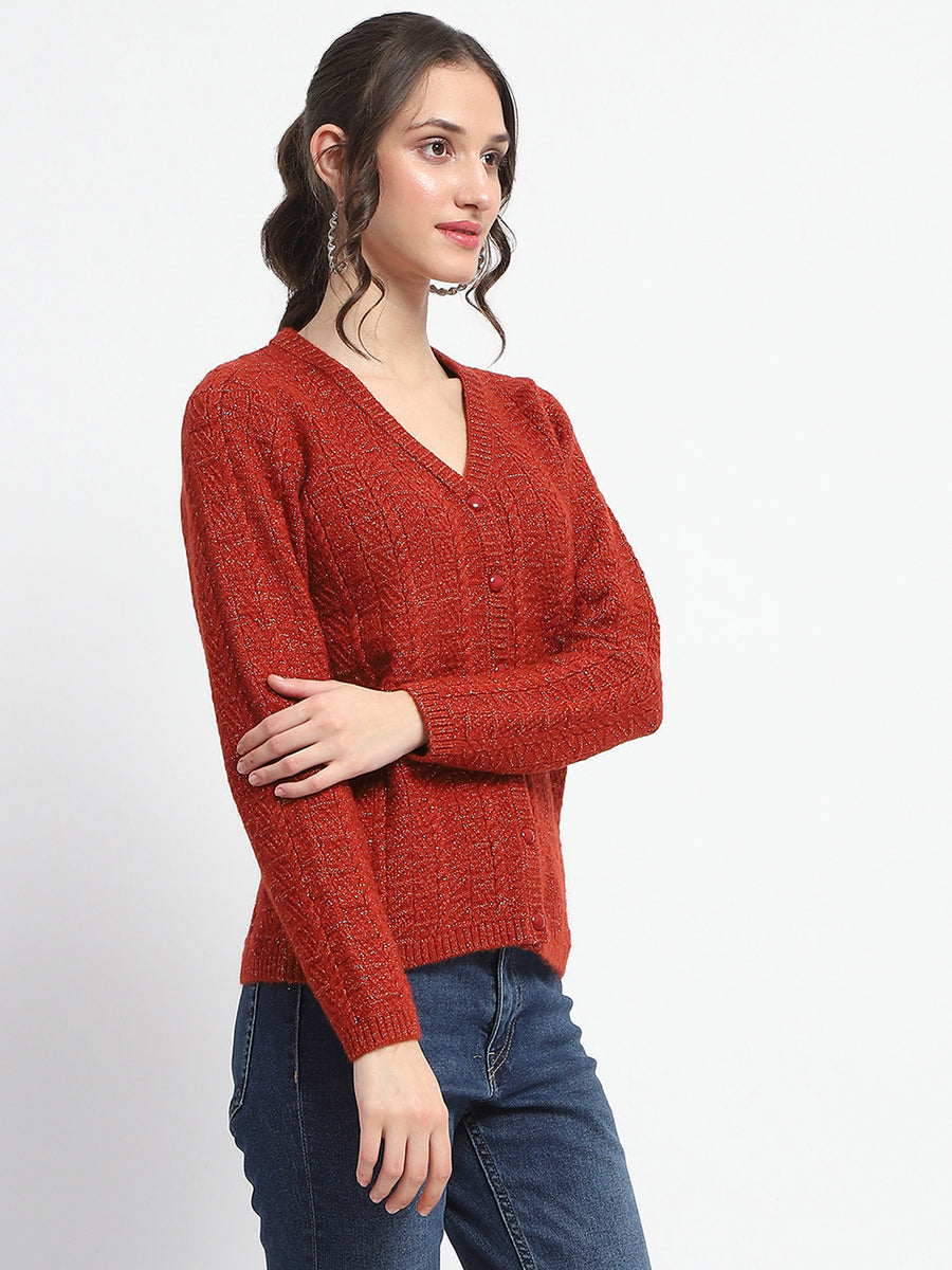 Madame Crew Neck Solid Rust Cardigan