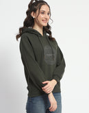 Madame Abstract Print Hooded Olive Cotton Sweatshirt