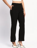 Madame Pleated Solid Black Flared Trousers