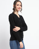 Madame Cable Knit V Neck Black Acrylic Blend Cardigan