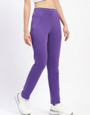 mSECRET Typography Adorned Elastic Waisted Cotton Purple Track Bottoms