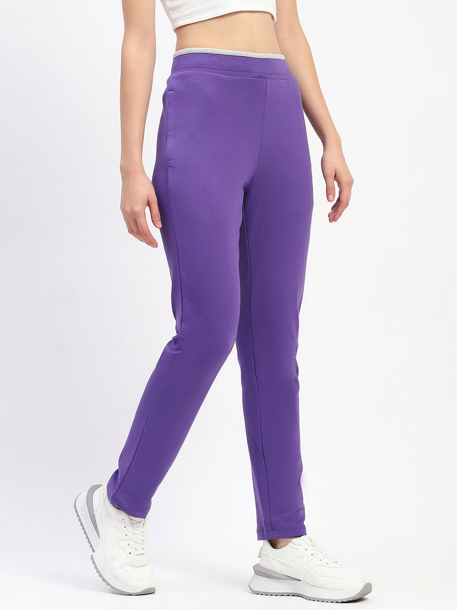 mSECRET Typography Adorned Elastic Waisted Cotton Purple Track Bottoms