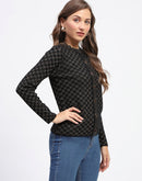 Madame Black Printed Buttoned Cardigan