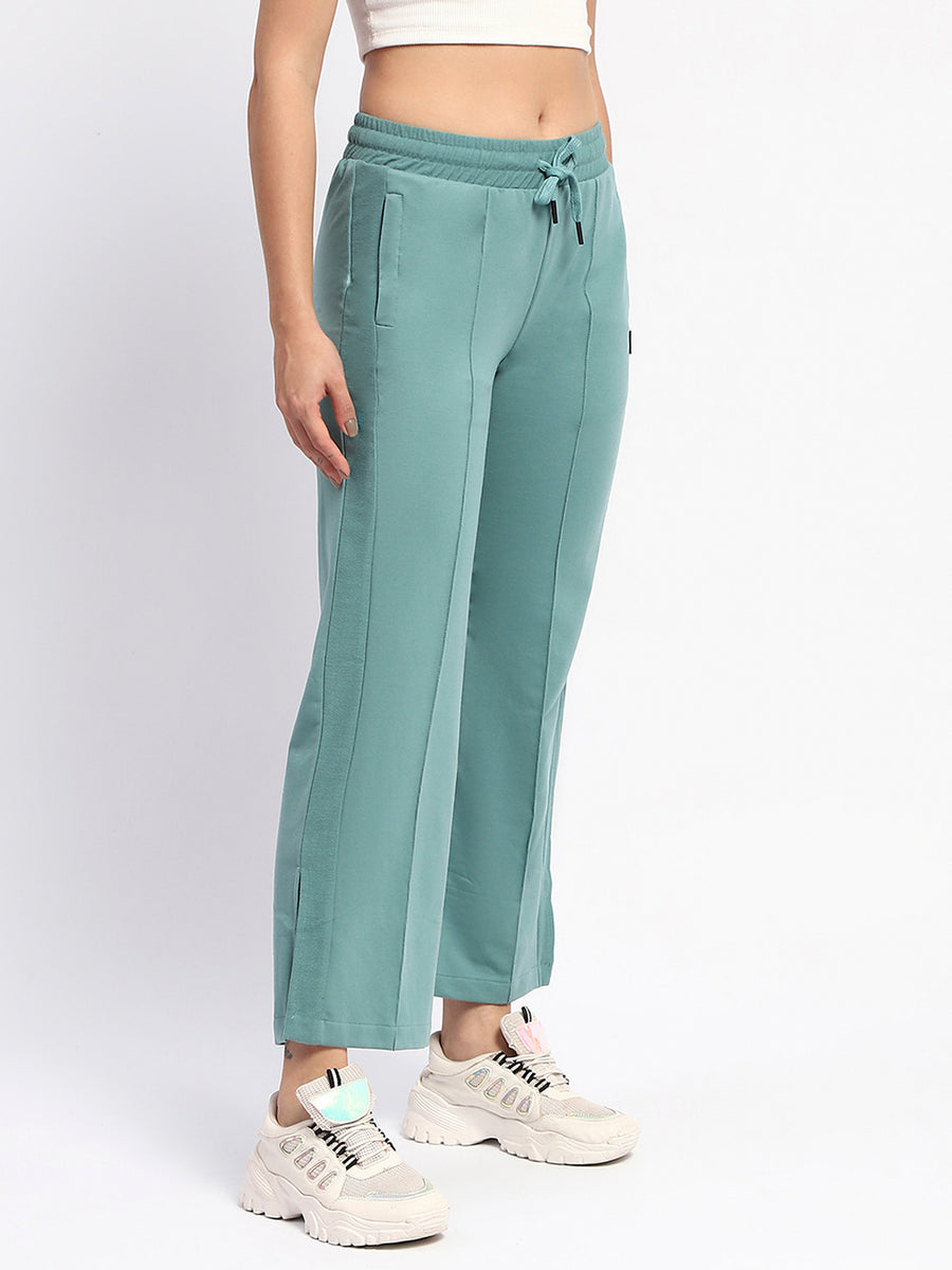 mSECRET Drawstring Waist Pleated Solid Green Bootcut Cotton Track Bottoms