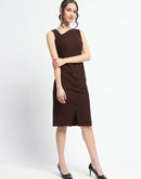 Madame Button Detailed Chocolate Brown Bodycon Knit Dress