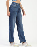 Madame Blue Straight Leg Cotton Denim Jeans