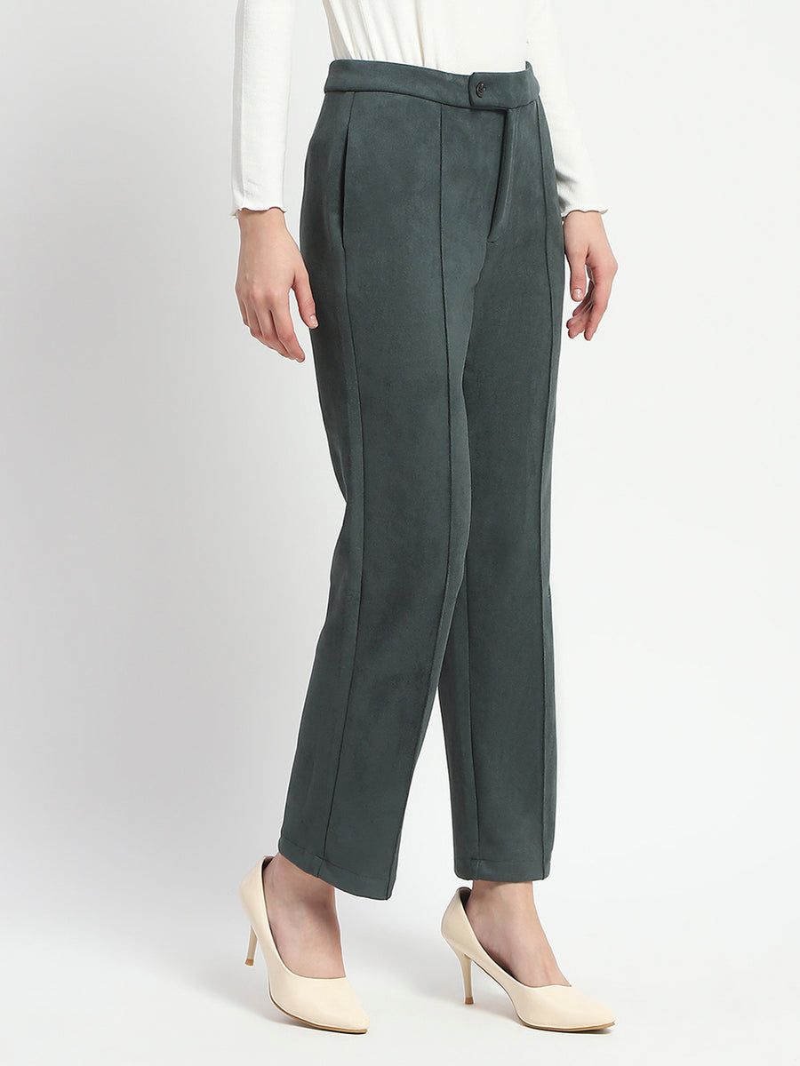 Madame Solid Green Pleated Gurkha Trousers