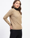 Madame Geometric Pattern Brown Crew Neck Cardigan