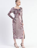 Madame Semi Sheer Side Slit Abstract Print Pink Dress