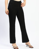 Madame Flared Solid Black Cotton Blend Denim