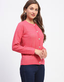 Madame Self-Designed Crew Neck Button Down Coral Cardigan