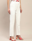 Madame Solid Side Zipper And Pocketed White Trousers