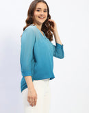 Madame Ombre Teal Mandarin Neck Drape Top