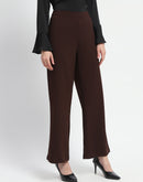 Madame Straight Fit Elasticated Waist Solid Coffee Trousers