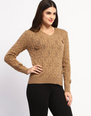 Madame Cable Knit Applique Flower Khaki Sweater