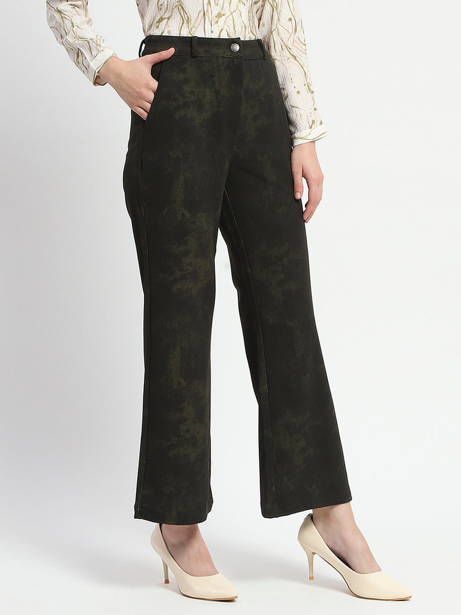 Madame Jacquard Straight Fit Green Trousers