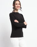 Madame High Neck Full Sleeve Solid Black Top