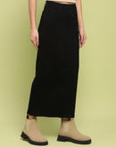 Madame Black Whiskered Cotton Midi Denim Skirt