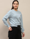 Madame Cotton Embroidery Detailed Light Sky Crop Sweatshirt