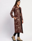 Madame Abstract Print Open Front Chocolate Brown Long Shrug