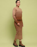 Madame Color Gradient Camel Top and Skirt Ensemble