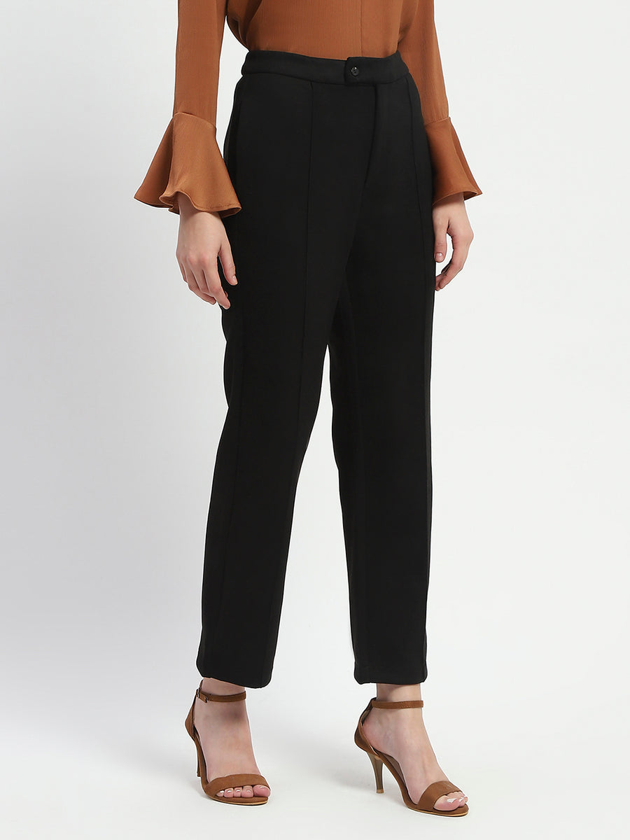 Madame Solid Black Pleated Gurkha Trousers