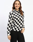 Madame Chessboard Print Black Viscose Shirt