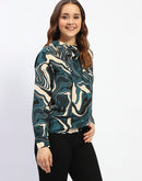 Madame Marble Print Teal Green Top