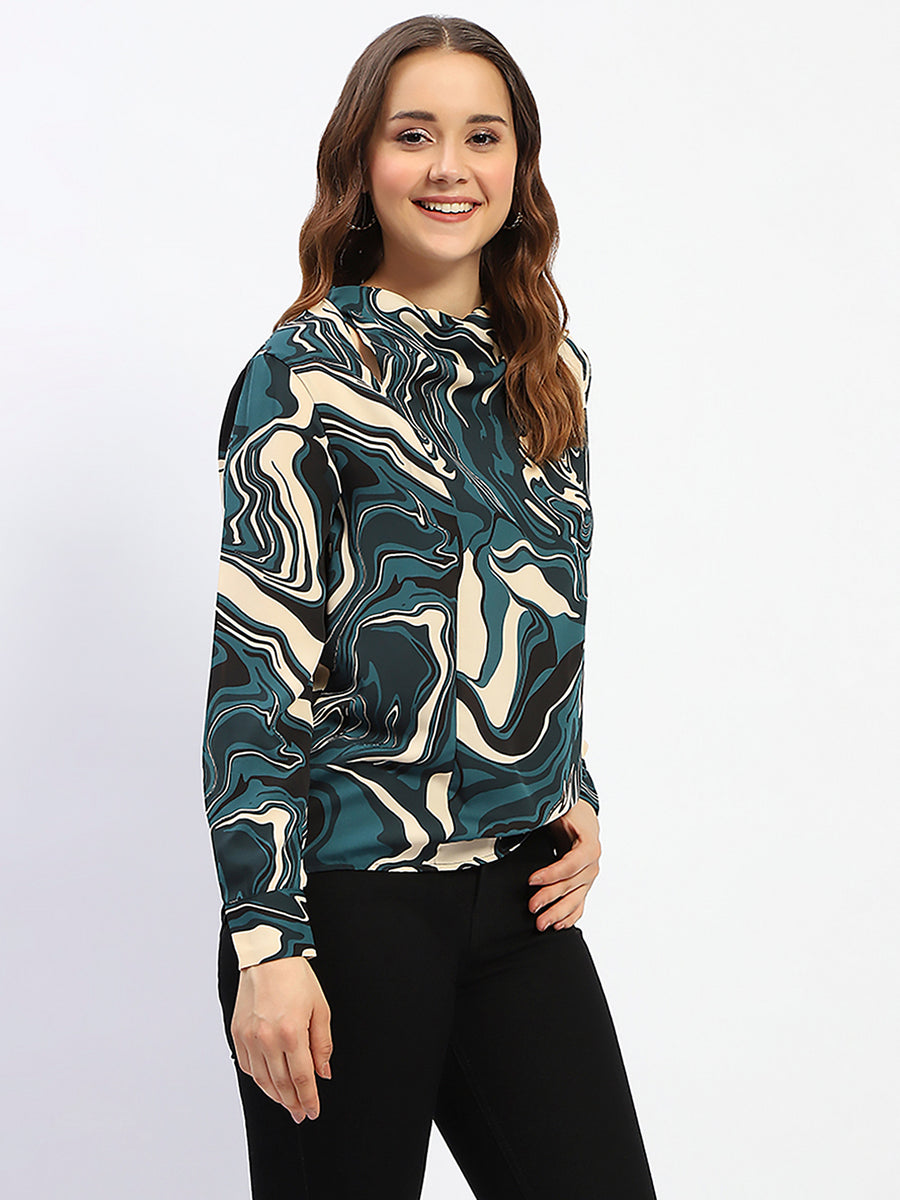 Madame Marble Print Teal Green Top