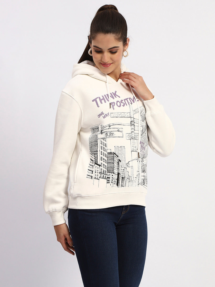 Madame White Graphic Printed Hoodie Sweatshirt