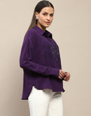 Madame Purple Print Sequin Embellished Shirt