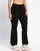 mSECRET Flap Patch Cotton Solid Black Wide Leg Trousers