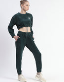 Madame Dusty Green Elasticated Waist Crop Sweatshirt and Bottom Co-ord Set