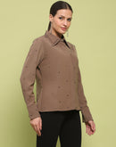 Madame Allover Embellished Brown Shirt