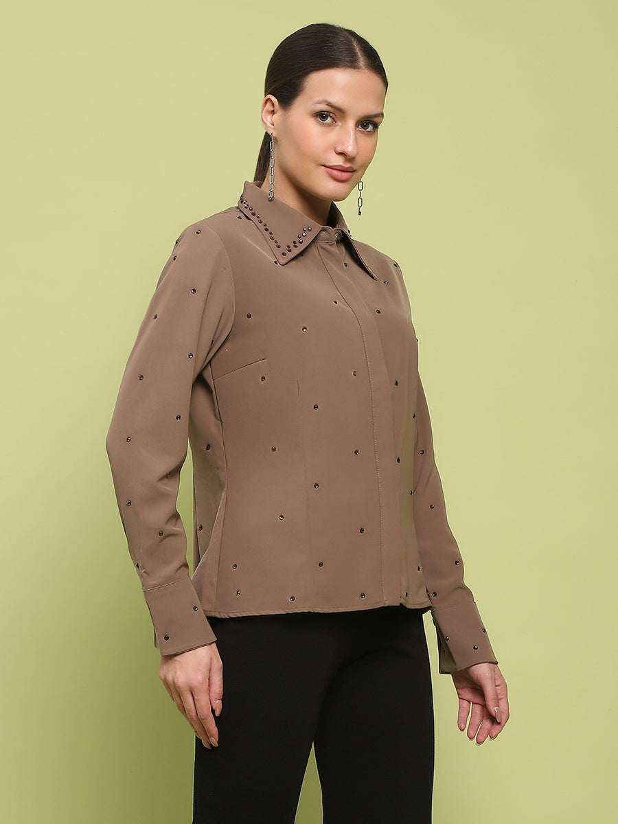 Madame Allover Embellished Brown Shirt