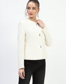 Madame Metal Buttoned Crew Neck Beige Short Coat