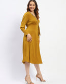 Madame Empire Waist Chain Accented Mustard Midi Dress