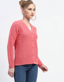 Madame Hot Pink V-Neck Knit Cardigan