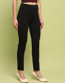 Madame Pleated Solid Black Rayon Blend Jeggings