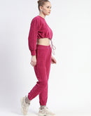 Madame Pink Elasticated Waist Crop Sweatshirt and Bottom Co-ord Set